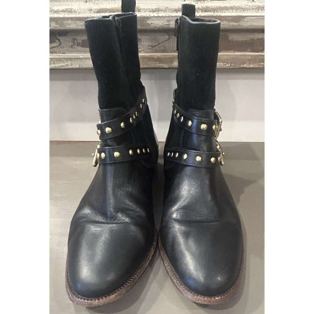 Coach Leather Ankle Moto Boots Lilliana Size 6.5 Gold Stud, Buckle Women's Shoes - Picture 4 of 9